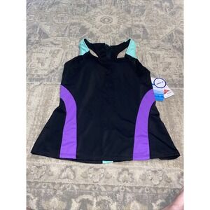 Aquabelle swimming Tankini top black Purple molded‎ cup size womens Sz 10 New